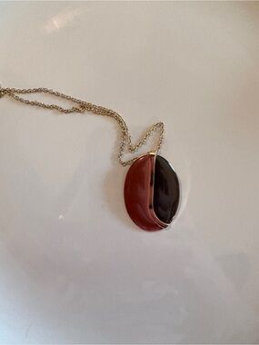 Source Unknown Gold-Tone Necklace with Red and Black Oval Pendant